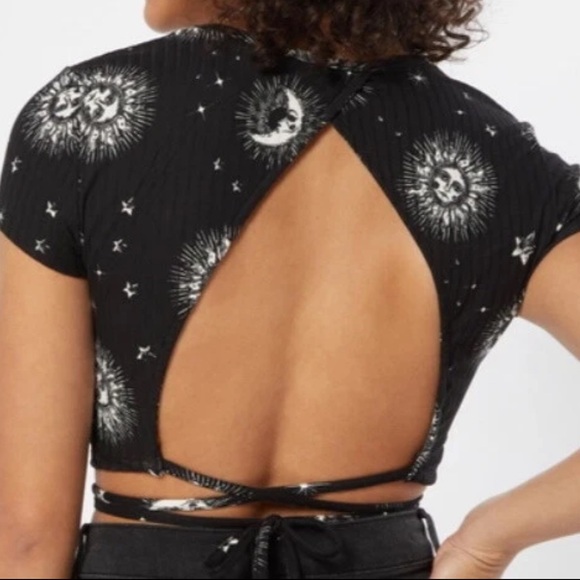 Rue 21 Celestial Black Crop Top Sun and Moon Design - Picture 5 of 5